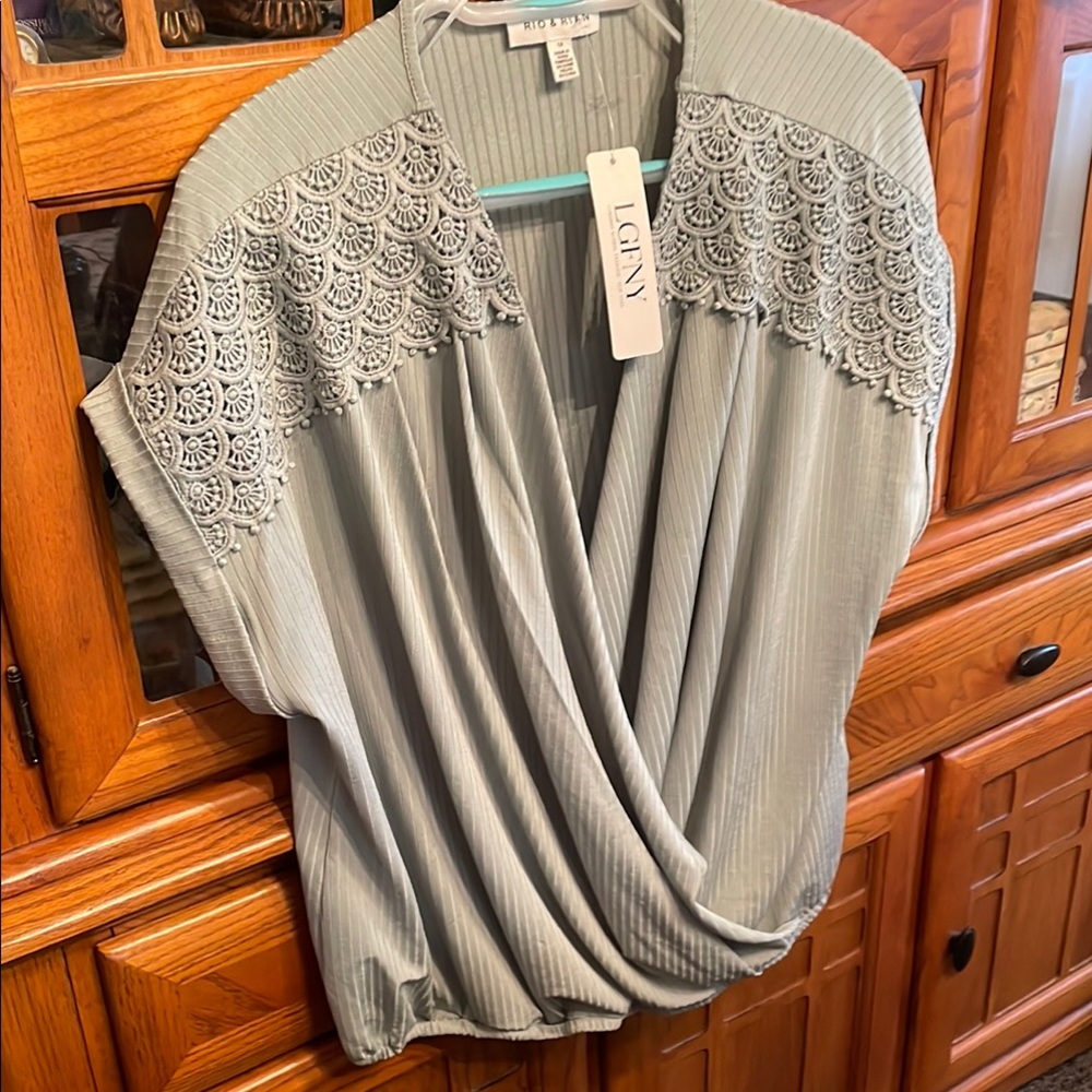 Gray Women's Top with Lace Detail